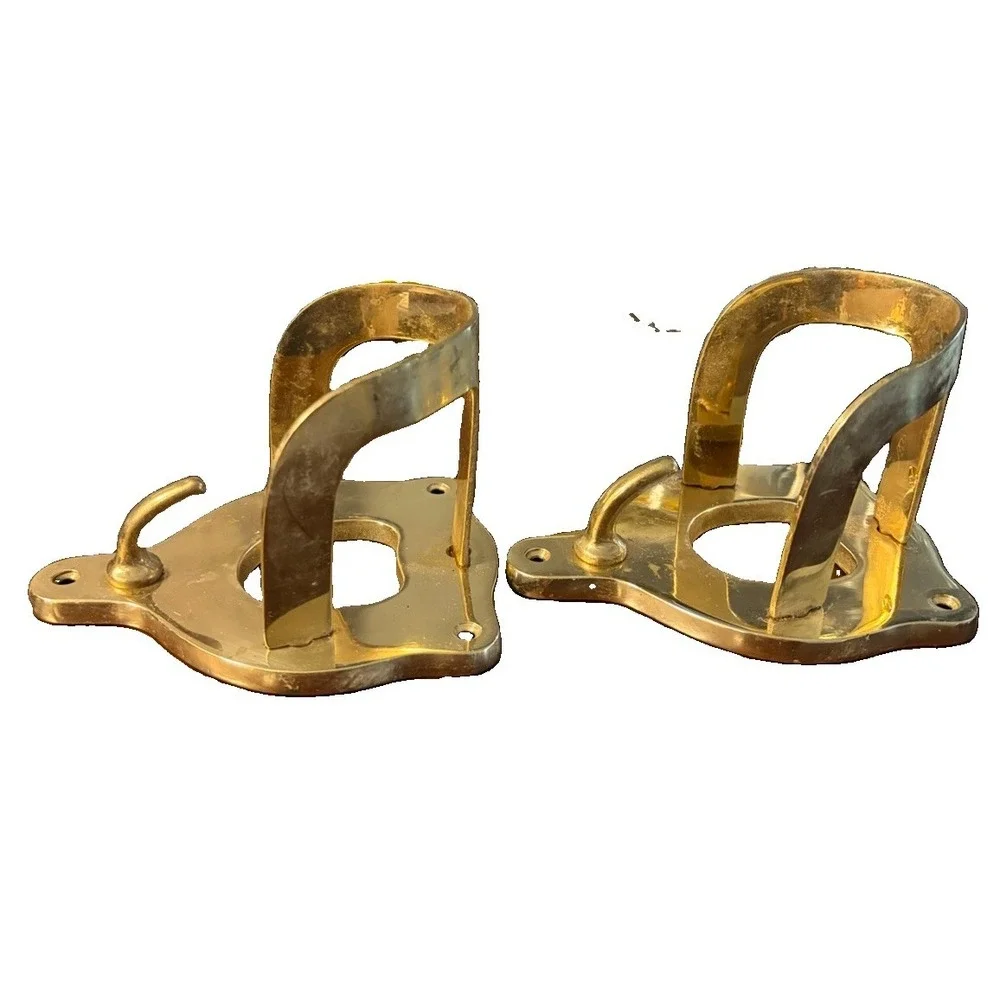Vintage Solid Brass Horse Halter Holders Pair Tack Room Bridle Racks Barn Find